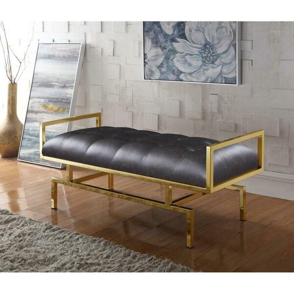 Luxury Bedding FBH2637 Contemporary Tufted Seating Goldtone Metal Leg Bench, Brown FBH2637-US